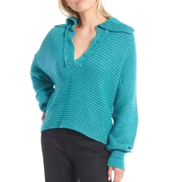 Free People Teal Oversized Sweater - Picture 1 of 7